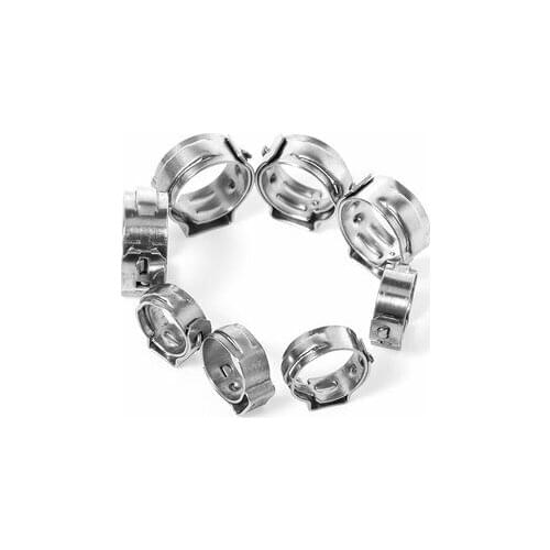 12.3-14.8 mm Pinch Clamps Stepless Single Ear Tight-Seal Vibration-Resistant for Firm Hose and Tube 304 Stainless Steel Pack 100