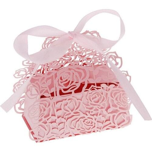 12Pcs Romantic Rose DIY Candy Cookie Gift Favor Box For Wedding Party With Ribbon
