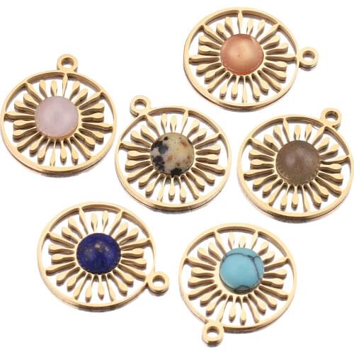 5pcs Lot Stainless Steel Natural Stone Flower Designer Charms DIY Pendant Necklace Bracelet Earring Jewelry Making Crafts