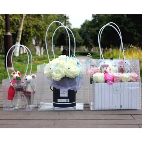 50pcs/lot Large Transparent PVC Square Cake Box Packaging Bag Rose Pack Bag Flower Bag Gift bags