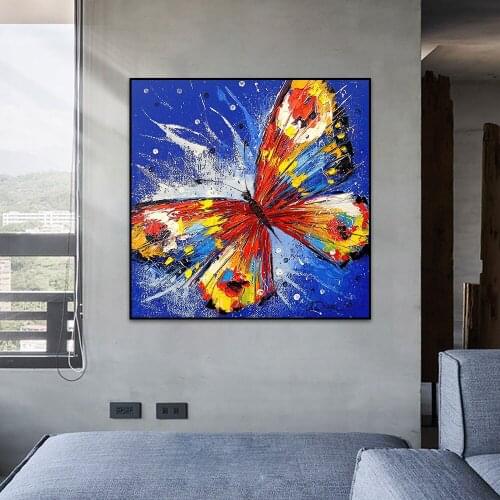 Abstract Colorful Butterflies Blue Background Painting On Canvas Wall Art Picture Prints And Posters For Living Room Home Decor