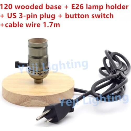 Free shipping Edison retro lamp holder wooden base E26 E27 lamp holder with US 3 pins plug button switch Lighting Accessories