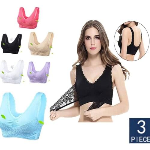 3pcs Push Up Bra for Women Sexy Lingerie Lace Solid Color Cross Side Buckle Wireless Plus Size Women Sleep Bra Soft Bralette Top