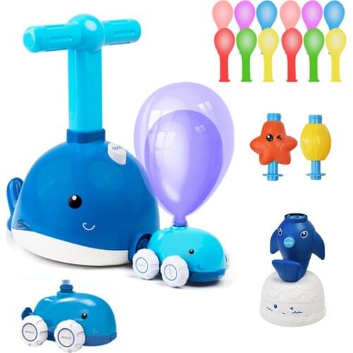 Children Whale Style Air Powered Inflatable Balloon Pump Cars Vehicle Racer Toys for Kids Toddlers Birthday Christmas Gift
