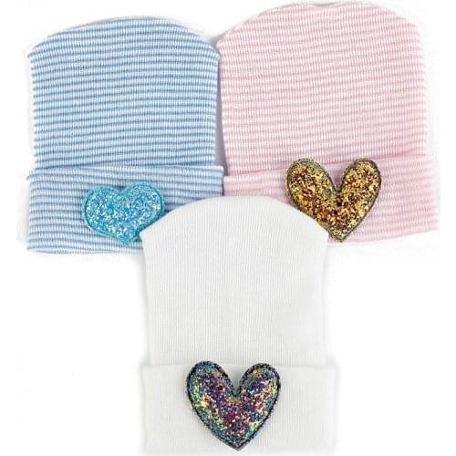 Childrens Beanie Striped Style With Shiny Love Accessories Soft Cotton Hat For boys And Girls Baby Toddler Casual stretch Cap