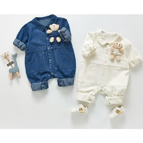 8686 Baby Bodysuit Cute Baby Jumpsuit Autumn New 2021 Baby Denim One-piece Clothes Long Sleeve Boys Girls Climbing Clothes