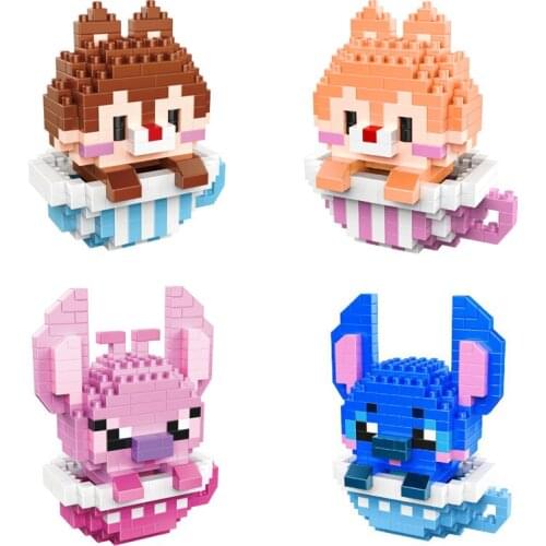 Disney cartoon figures micro diamond block teacup Stitch angel alien monsters build brick toy Chip Dale Chipmunk bros nanobrick