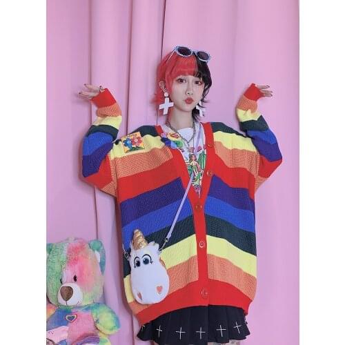 Home, Japanese, yuansufeng, vitality, sun flower, embroidery, Rainbow Stripe, cardigan and sweater