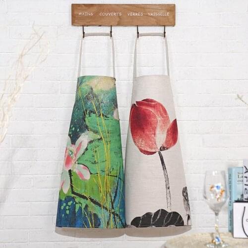 Flower Lotus Pattern Women Lady Apron for Home Kitchen Restaurant Cooking Bib Aprons Catering Anti-Fouling WQ197