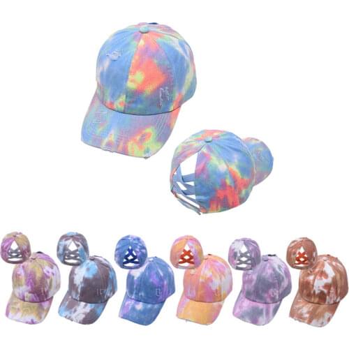 HanXi Summer Ponytail Baseball Cap Fashion Women Hat Tie Dye Criss Cross Hats Lady Girls Hip Hop Snapback Sun Visor