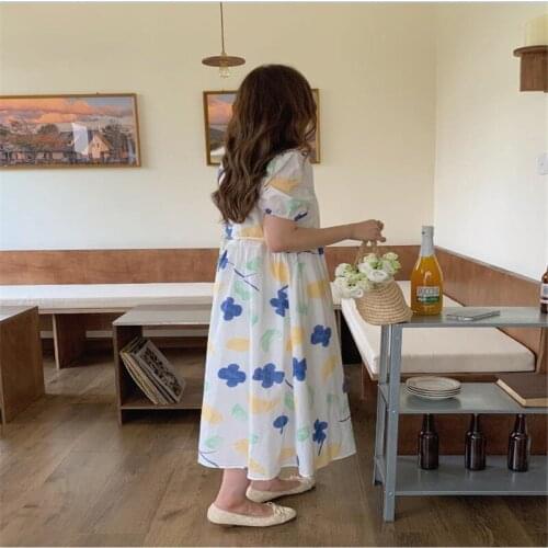 Korean Version of Sweet V-neck Oil Painting Cloud Lace-up Waist Dress Fairy Long Skirt