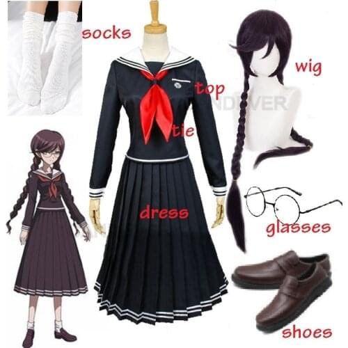 Anime Danganronpa Dangan-Ronpa 2 Toko Fukawa Cosplay Costume School Uniform Costume With Wig Glasses socks top skirt tie