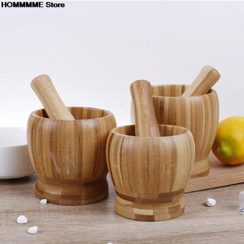 Mill Wooden Mortar And Pestle Set Garlic Pot Herb Mill Crusher Grinding Bowl Kitchen Tools & Gadgets
