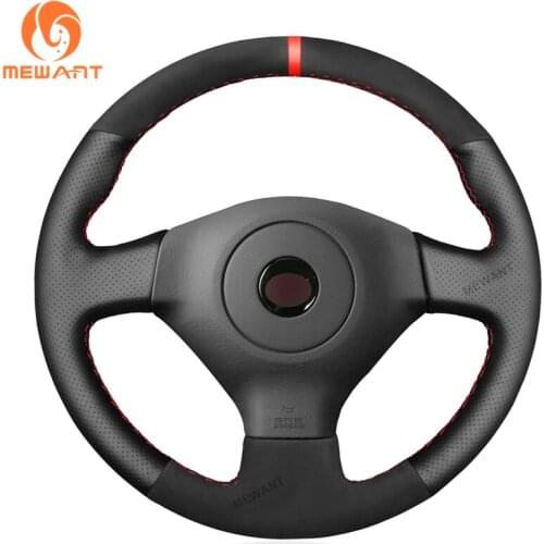 MEWANT Black Suede Red Blue Stripe Car Steering Wheel Covers For Subaru Impreza WRX Impreza WRX STI 2005 2006-2007