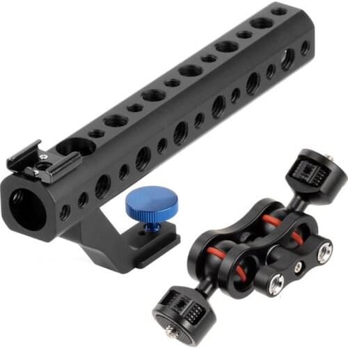 Multifunction Dual Ball Head Magic Arm Mount Adapter with 1/4Inch Screw and Handle for DSLR Cameras Fill Light Monitor