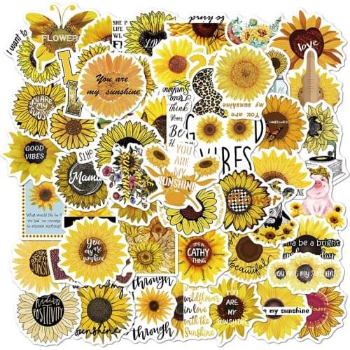50PCS Plant Beautiful Sunflower Stickers For DIY Stationery Skateboard Guitar Sun Flower Waterproof Decals Laptop Stickers Pack