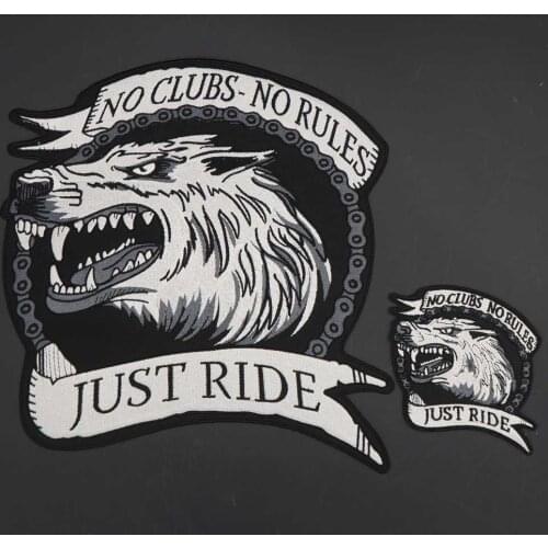 NO CLUBS NO RULES JUST RIDE Wolf Embroidery Patch Badge Cloth Leather Jacket Decoration Back High-grade Iron-On