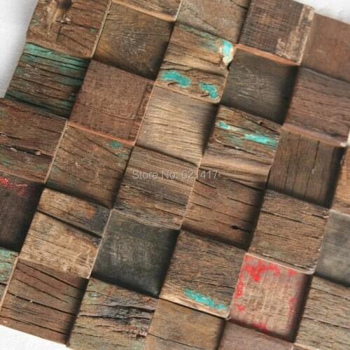 Natural ship wood 3d ancient old boat wooden mosaic tiles wall decoration materials HMWM1010 for backsplash kitchen wall