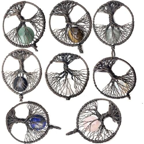 Natural Crystal Stone Mens and Womens Hand-wound Life Tree Pendant Jewelry DIY Necklace Bracelet Earrings Jewelry Accessories