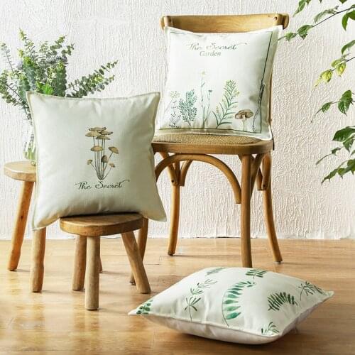 Ins Hot Sell Decorative Throw Pillow Cover Leaves Mushroom Abstract Green Vintage Botanical Pastel Cushion Cover for Couch Bed