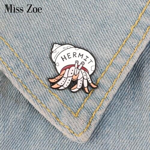 Hermit Crab Enamel Pin Cartoon Animal badge brooch Lapel pin Denim Jeans bag Shirt Collar Introvert Jewelry Gift for Friends