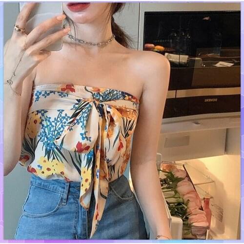 Sexy Crop Tops Floral Tube Top Female Womens Sleeveless Camisole Summer Beach Straps Sexy Backless Outer Wear Inner Vest