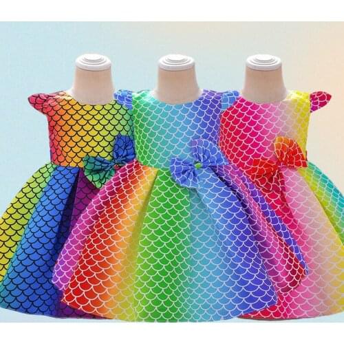 Girl Princess Dress Birthday Party Kids Dresses For Girls Childrens Costume Colorful Gradient Fish-Scale PatternTeenager Prom