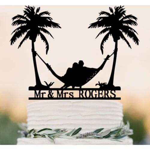Beach Theme cake topper, Honeymoon Hammock Wedding Cake Topper, Palm Trees Cake decor
