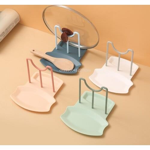 Pot Lid Storage Rack Kitchen Organizer Shelf Countertop Punch-free Spoons Pad Bracket Home Kitchen Shelves Accessories Tools