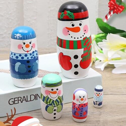 5 Layers Russian Dolls Matryoshka Cartoon Snowman Wooden Toys Nesting Doll Russian Artwork Children Christmas Gifts Candy Box
