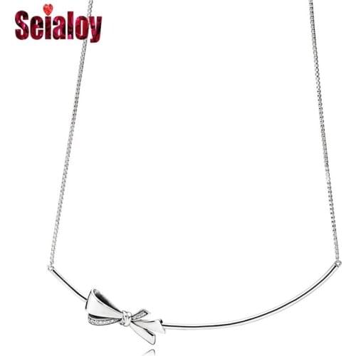 Seialoy Fashion Glamorous Elegant Bow Necklace For Women Bow Series Popular Silver Color Necklace Jewelry Gift