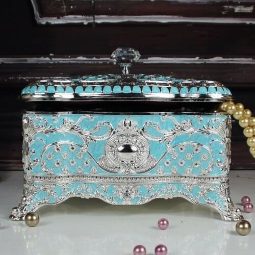 Europe large capacity sliver blue color jewelry box metal table cosmetic storage box desktop organizer for home decorative Z156