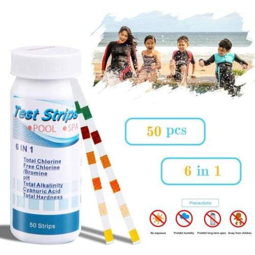 50Pcs 6 in 1 SPA Pool Test Strips for PH Total Chlorine Alkalinity Cyanuric Acid