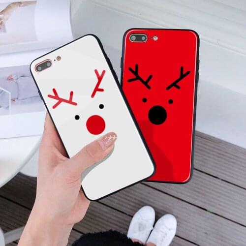 Funny Cartoon Elk Tempered Glass Case for iPhone 12 11 Pro Max 12 Mini X XR XS 8 7 6s Plus Hard Back Cover