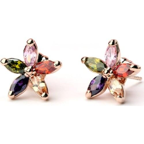 YAN MEI Hot Gold Color Star Stud Earrings with Multicolor Zircon Stone For Women Birthday Gift Jewelry