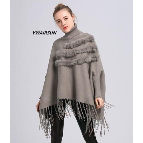 YWAIRSUN four-color three rabbit fur high collar female winter warm scarf bat sleeve shawl cover coat new novel party travel