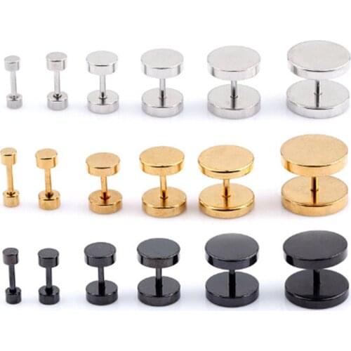 1 Pcs!! Fashion Punk Earrings Double Sided Round Bolt Stud Earrings Male Gothic Barbell Black Earrings Men Women Jewelry Gift