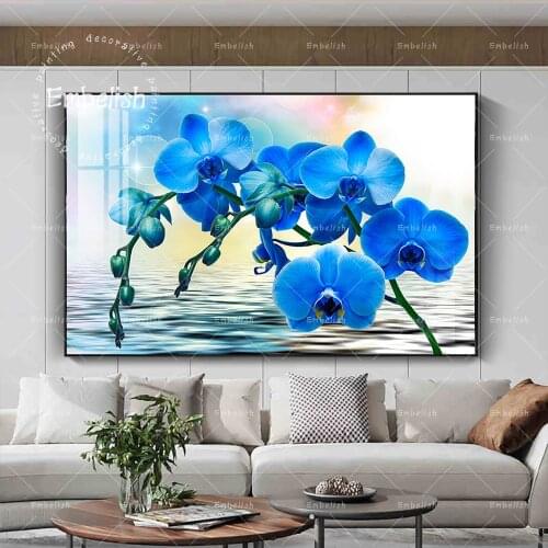 1 Pieces Blue Orchid Flower For Living Room Wall Art Posters HD Print Canvas Painting Modern Home Decor Modular Picture