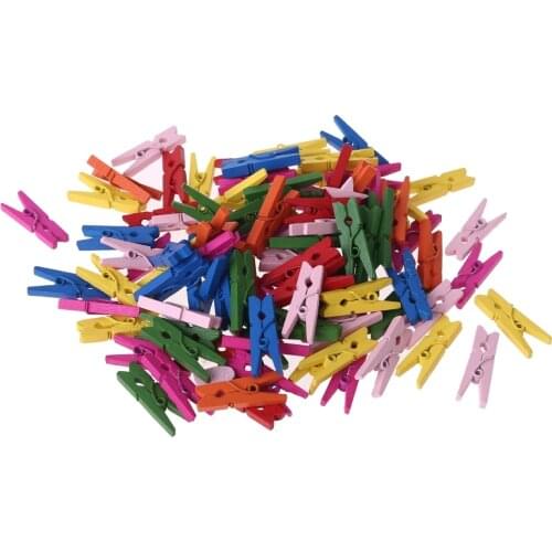 100Pcs Small Size 25mm Mini Natural Wooden Clips for Photo Paper Pegs Clothespin Craft Decoration School Office Supplies