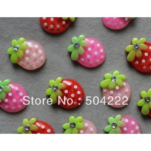 200pcs Resin Flatback glitter strawberry cabochon with rhinestones-DIY scrapbook, hair bow and flower centers