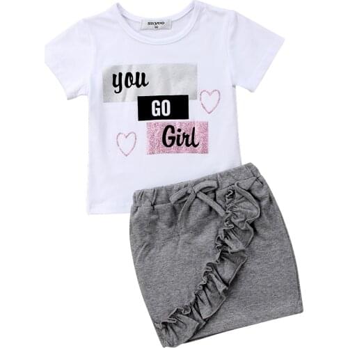 2018 Newborn Kids Casual Ruffles Skirts Set Baby Girl Cotton Tops T-shirt +Skirts Outfit Clothes