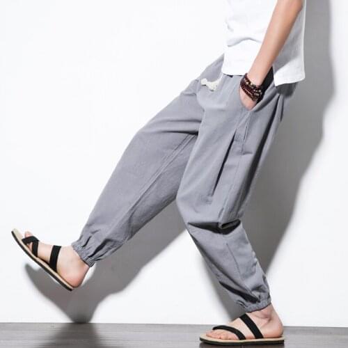 2021 Waist Traditional Chinese Trousers Hip Hop Les Pantalons Homme Linen Pants Men Casual Sweatpants Elastic