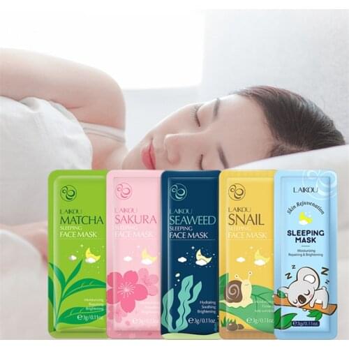 5PCS Sakura Snail Seaweed Matcha No Washing Sleeping Mask Cream Hydrating Face Mask Anti Wrinkle Nourishing Skin Care Portable