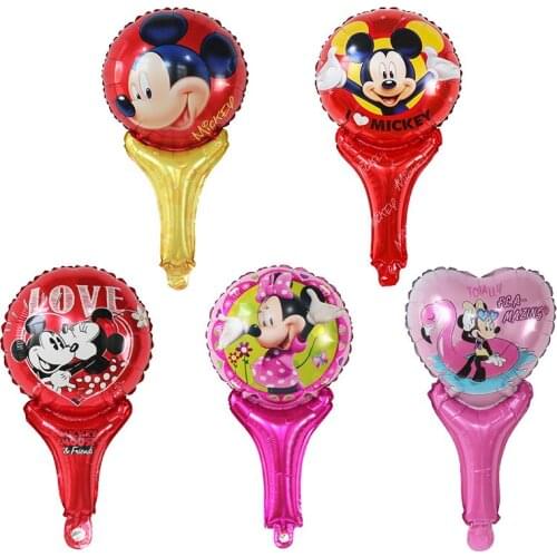 50pcs Cartoon Minnie Mickey Hand Stick Foil Balloons Baby Shower Happy Birthday Party Decoration Inflatable Air Globos Kids Toys