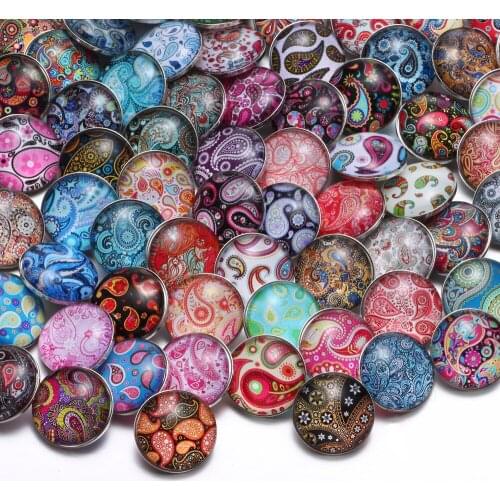 50pcs/lot Mixed Paisley Pattern & Styles Charms 18mm Glass Snap Button For DIY Bracelet Snaps Jewelry KZHM006