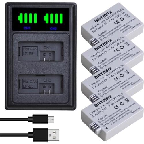 Batmax LP-E5 LPE5 1500mAh Battery+New LED Dual Charger for Canon 450D 500D 1000D Kiss X2 X3 F Rebel XSi Xli XS L15