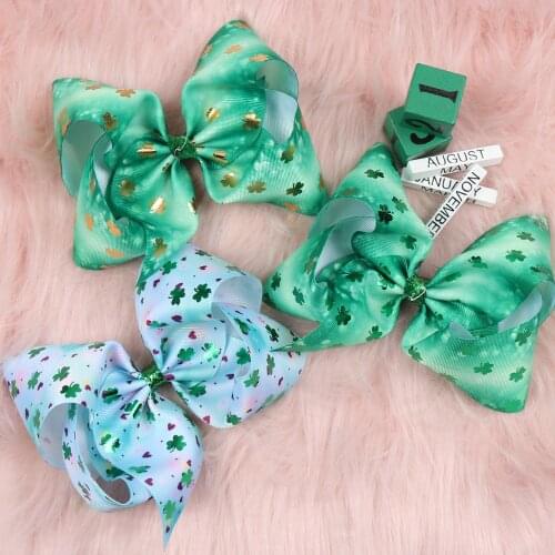 St. Patricks Day Hair Accessories 7'' Hair Bows for Girls Hair Clips Glitter Knot Hairgrips Handmade Hair Barrettes Accessories