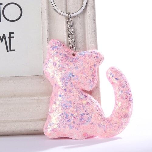 Glitter Heart Keychain Cute Butterfly Cat Sequin Animal Keyring for Women Girls Handbag Star Pendant Car Key Chains Jewelry Gift