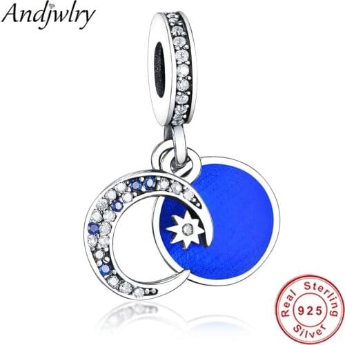 2020 Summer 925 Sterling Silver Fit Original Pandora Charms Bracelet Pendant Moon Star Blue Enamel Beads DIY Jewelry Berloque
