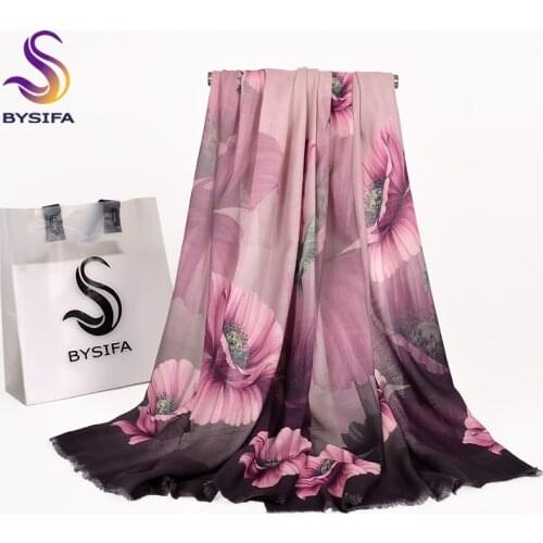 [BYSIFA] Winter Purple Grey Women Large Wool Cashmere Scarves Shawl 2018 New Lilac Pattern Short Tassel Autumn Ladies Scarves